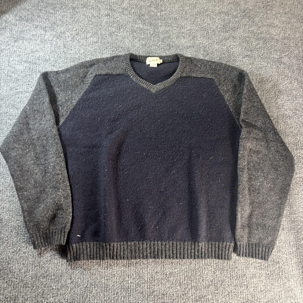 J.Crew Sweater Mens‎ XL Blue Gray Wool Raglan V Neck Knit Pullover Casual